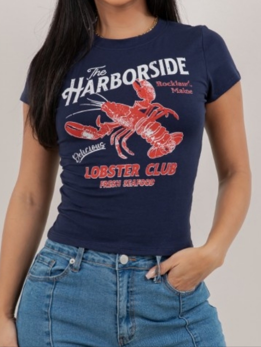 🦞NEW NWT Y2K The Harborside Lobster Club Navy Graphic Tee
